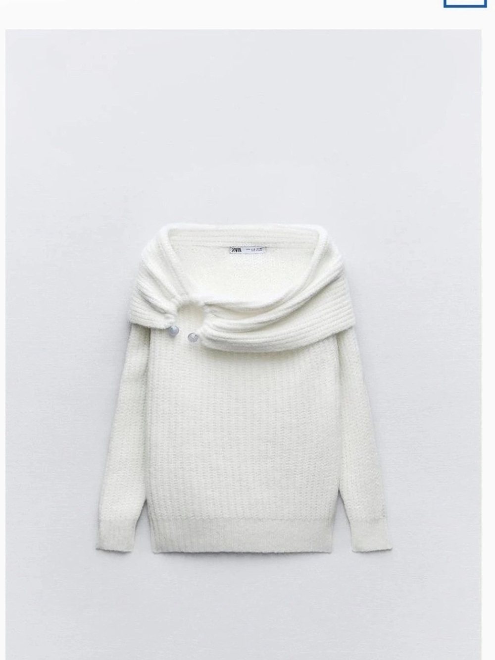 Zara Offshoulder Cream White Knit Sweater With Ring Detail